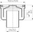 Desen tehnic - Sifon de pardoseala DN50 vertical 94 x 94 mm din plastic HL Hutterer