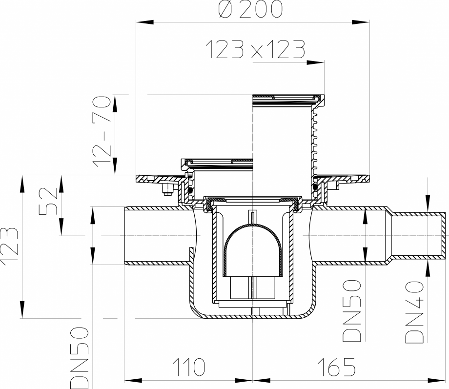 Pagina 1 - CAD-PDF Desen tehnic - Sifon de pardoseala cu intrare orizontala DN40/50 HL Hutterer &...
