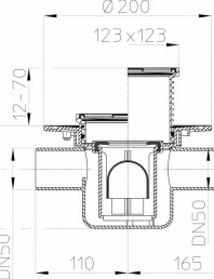 Desen tehnic - Sifon de pardoseala cu intrare orizontala DN40/50