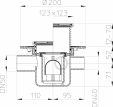 Desen tehnic - Sifon de pardoseala DN50 cu trei intrari DN40 123 x 123mm 115 x