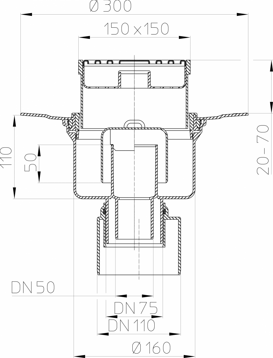 Pagina 1-CAD-PDF Desen tehnic - Sifon de pardoseala DN50/75/110 cu iesire verticala HL Hutterer & Lechner...