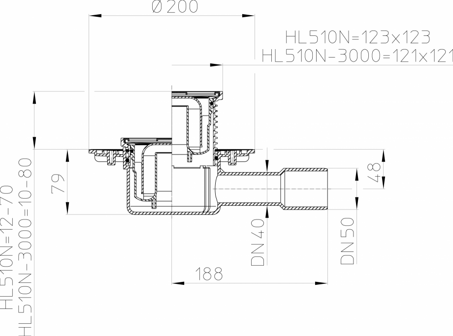 Pagina 1 - CAD-PDF Desen tehnic - Sifon de pardoseala DN50/75/110 cu iesire verticala HL Hutterer...