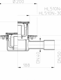 Desen tehnic - Sifon de pardoseala DN50/75/110 cu iesire verticala