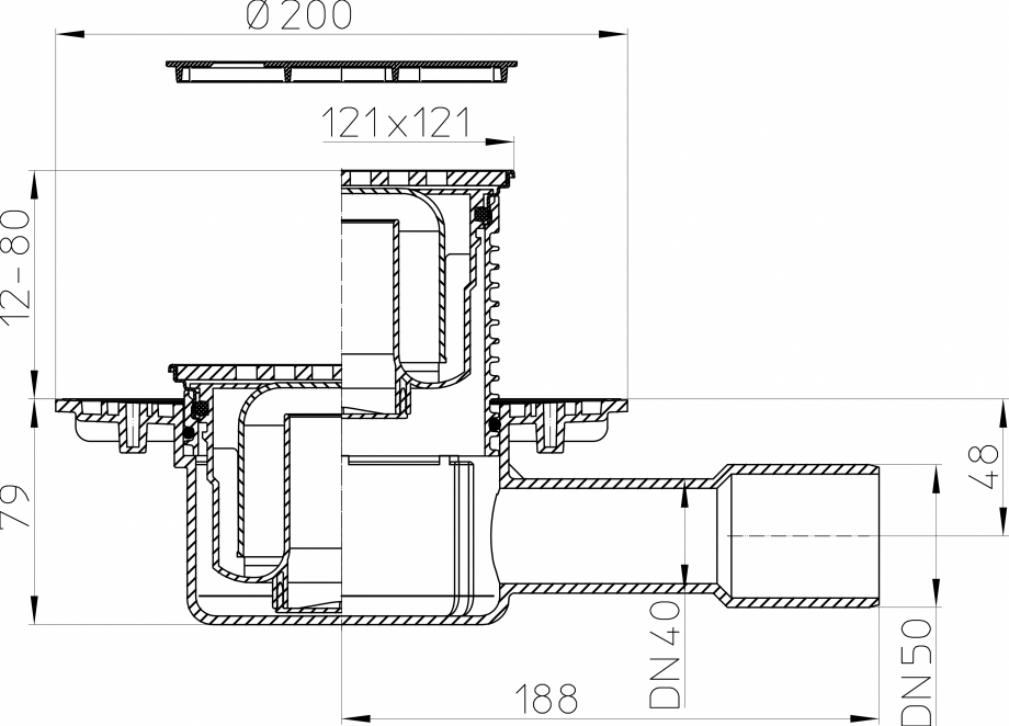 Pagina 1-CAD-PDF Desen tehnic - Receptor de pardoseala DN40/50 orizontal cu flansa de izolatie, obturator de ...