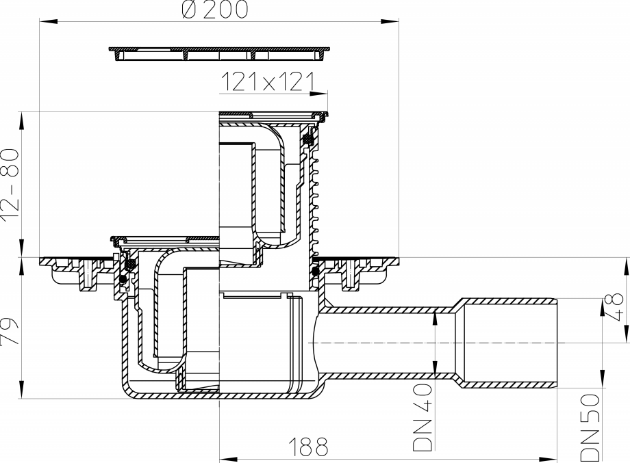 Pagina 1-CAD-PDF Date tehnice - Receptor de pardoseala DN40/50 orizontal cu flansa de izolatie, obturator de ...