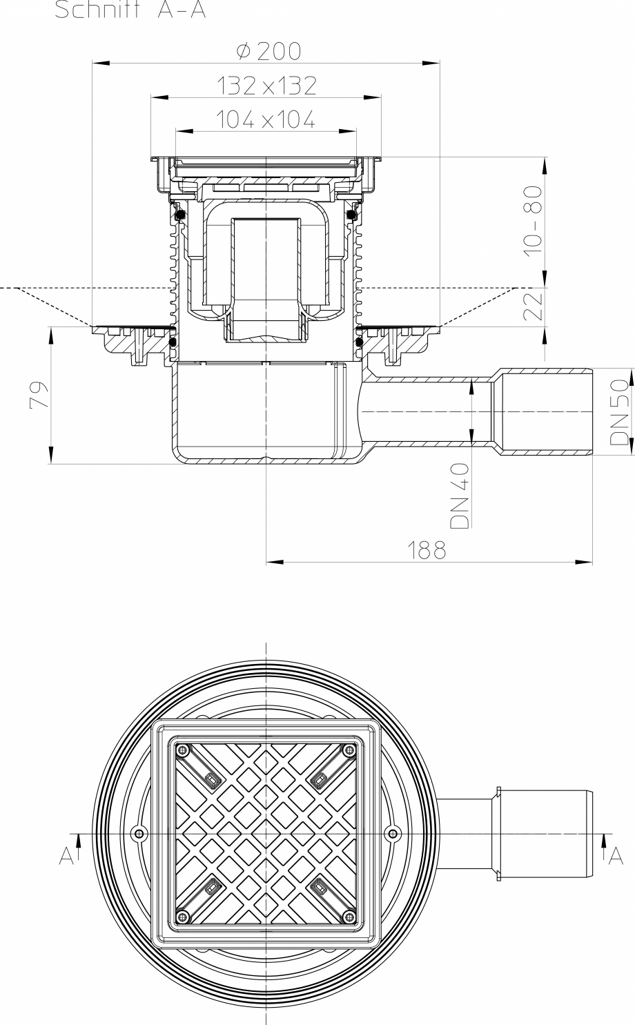 Pagina 1-CAD-PDF Desen tehnic - Sifon de pardoseala DN40/50 orizontal cu obturator de mirosuri si capac cu...