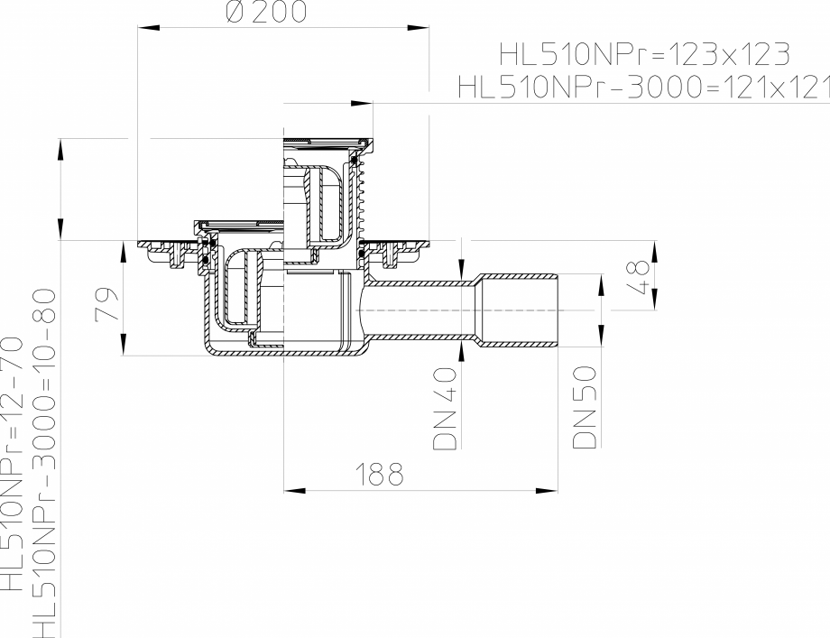 Pagina 1 - CAD-PDF Desen tehnic - Sifon de pardoseala DN40/50 cu iesire verticala cu obturator de...