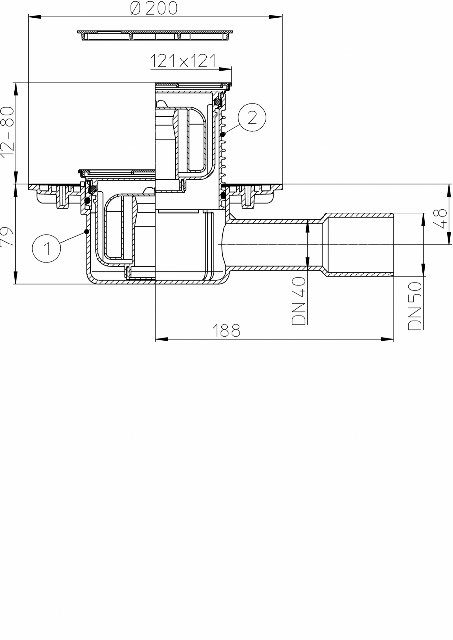 Pagina 1-CAD-PDF Receptor de pardoseala DN40/50 orizontal cu flansa de izolatie, obturator PRIMUS - 3000 HL...