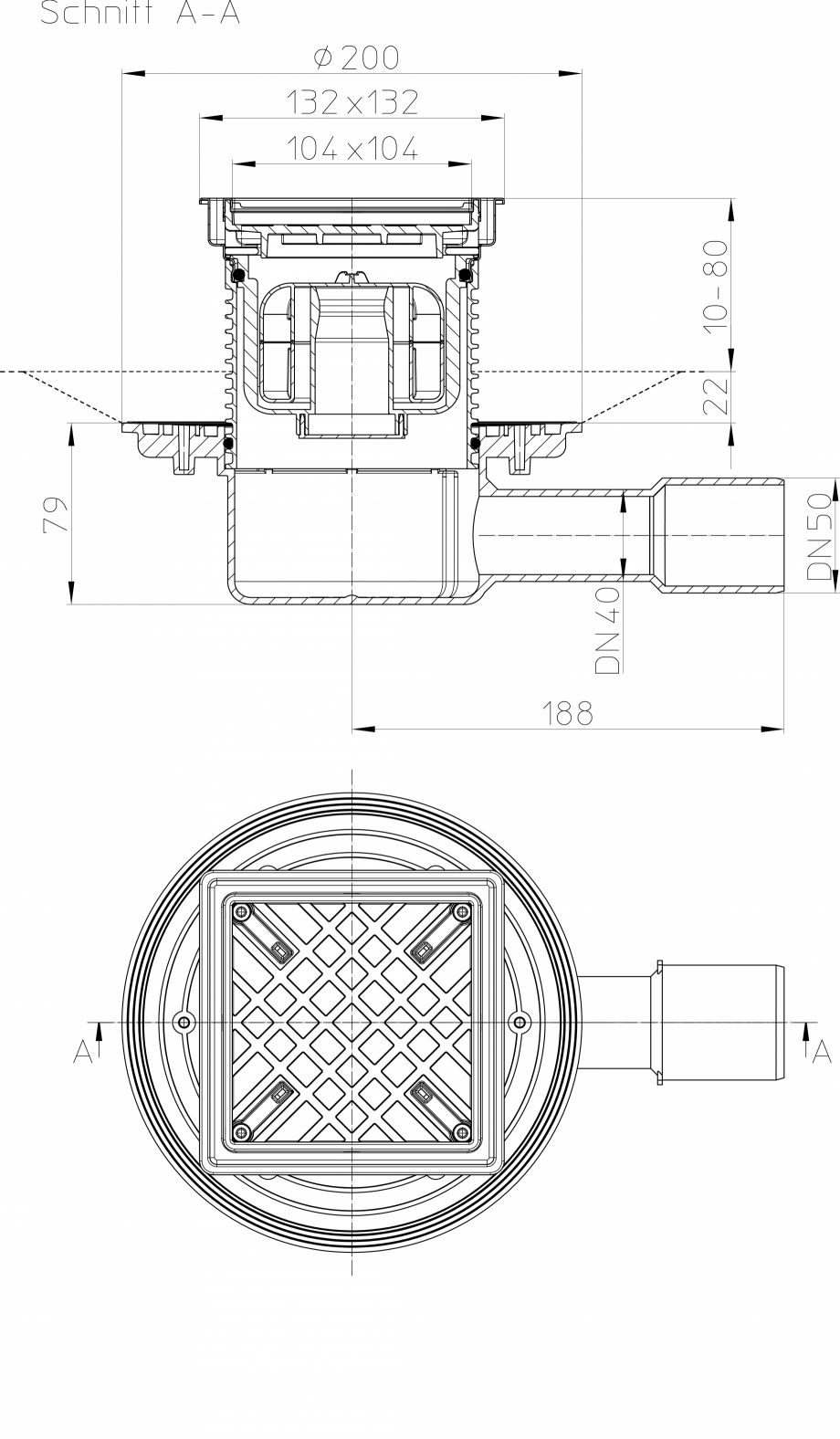 Pagina 1-CAD-PDF Desen tehnic - Sifon de pardoseala DN40/50 orizontal cu obturator de mirosuri Primus si...