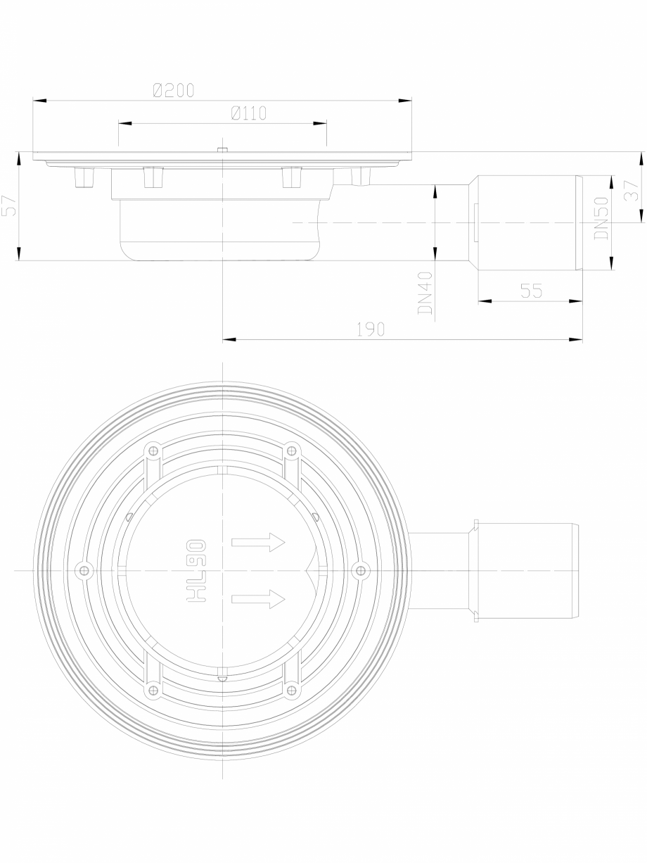 Pagina 1-CAD-DXF Corp receptor terasa / sifon pardoseala extra plat cu iesire laterala D40/50 HL Hutterer...