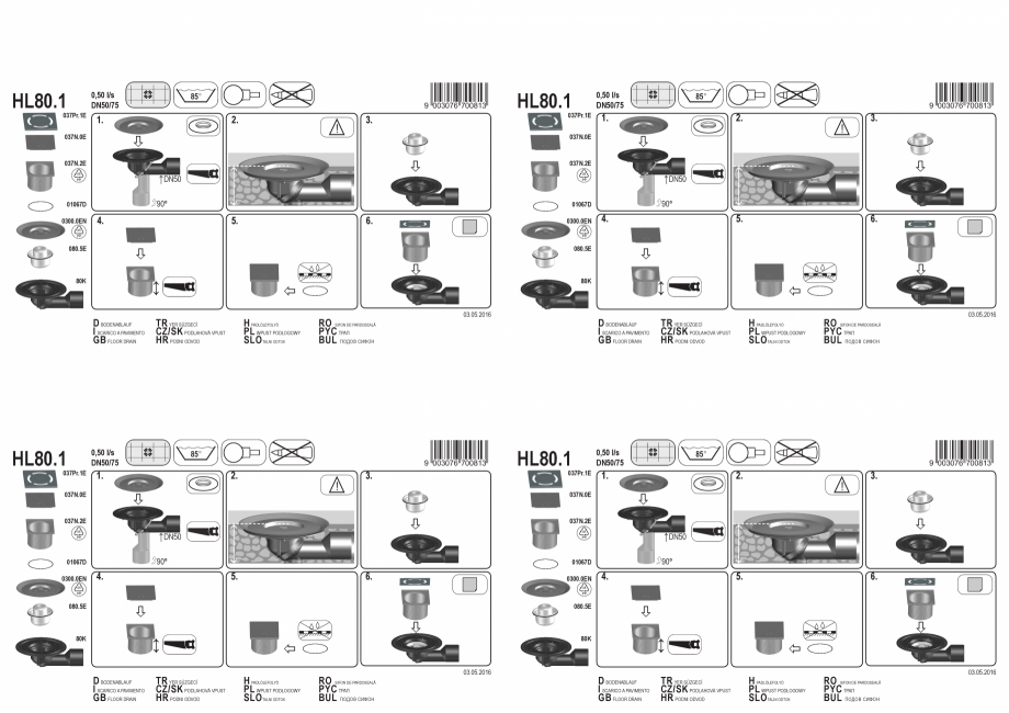 Pagina 1-Exemplu montaj: Sifon pardoseala DN50/75, cu articulatie, obturator de mirosuri HL Hutterer &...