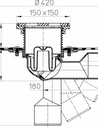 Desen tehnic - Sifon de pardoseala DN50 75 cu articulatie cu manseta din bitum si obturator
