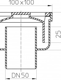 Desen tehnic - Sifon de pardoseala DN50 vertical 94 x 94 mm din plastic