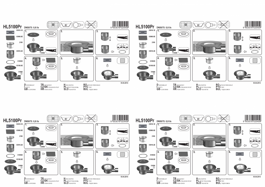 Pagina 1-Exemplu montaj: Sifon pardoseala DN50/75 orizontal cu obturator de mirosuri PRIMUS HL Hutterer &...