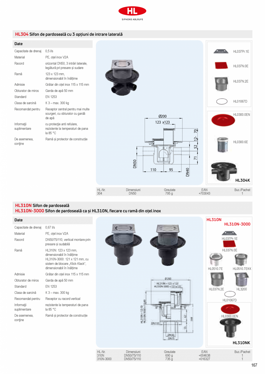 Pagina 13-Sifoane de scurgere pentru pardoseala HL Hutterer & Lechner HL72.1, HL72.1H, HL72.1HN, HL72.1N, ...