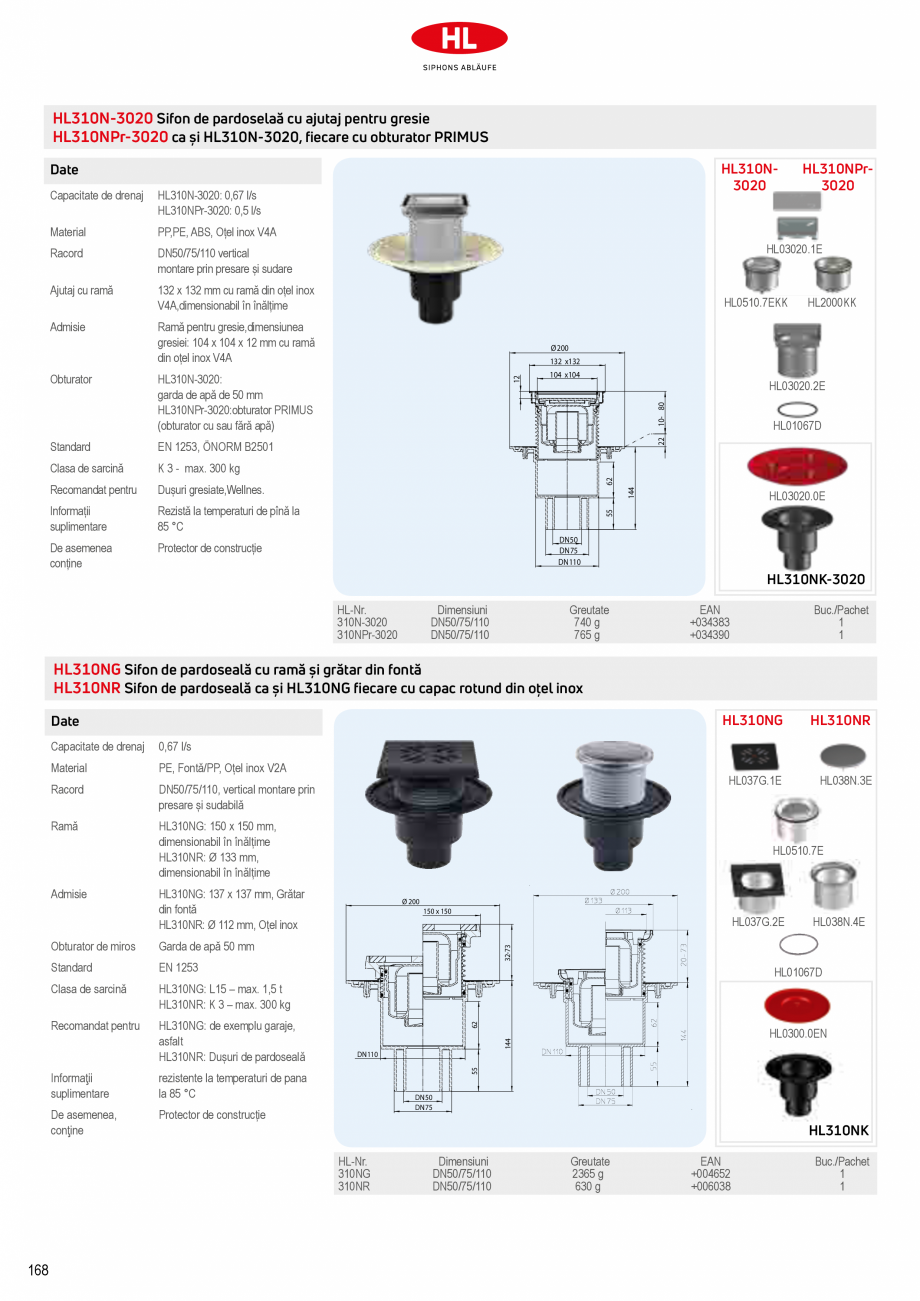 Pagina 14-Sifoane de scurgere pentru pardoseala HL Hutterer & Lechner HL72.1, HL72.1H, HL72.1HN, HL72.1N, ...