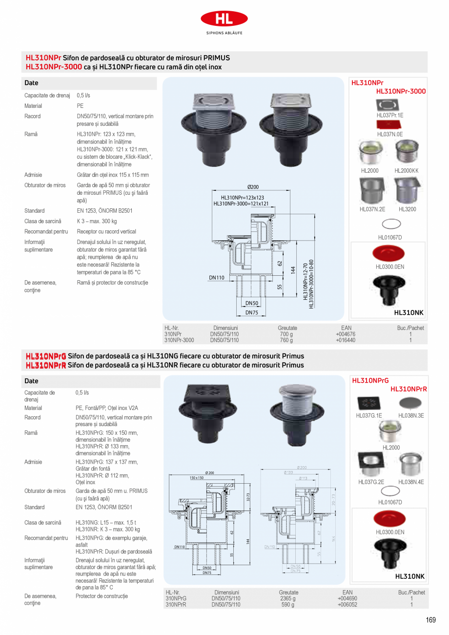 Pagina 15-Sifoane de scurgere pentru pardoseala HL Hutterer & Lechner HL72.1, HL72.1H, HL72.1HN, HL72.1N, ...