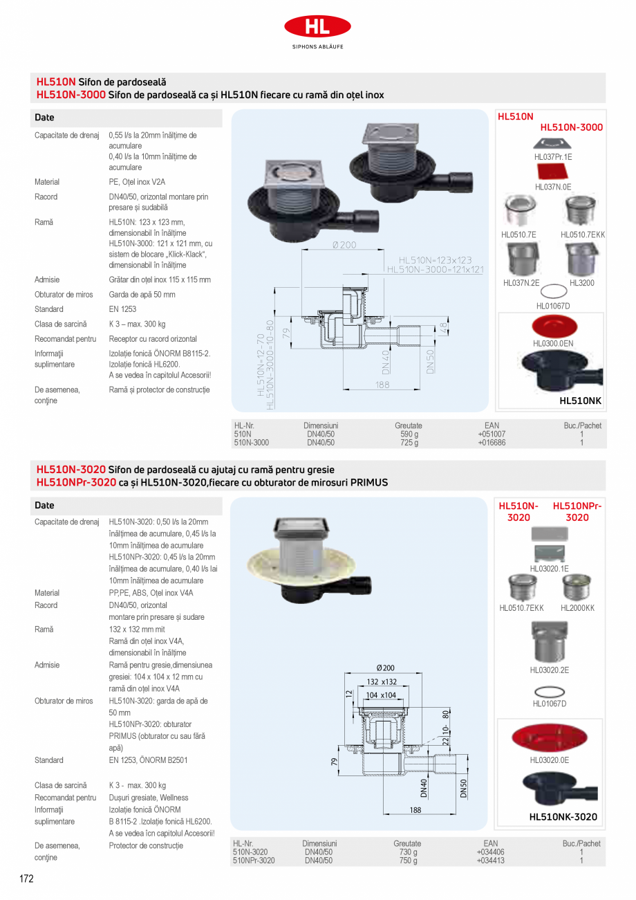 Pagina 18-Sifoane de scurgere pentru pardoseala HL Hutterer & Lechner HL72.1, HL72.1H, HL72.1HN, HL72.1N, ...