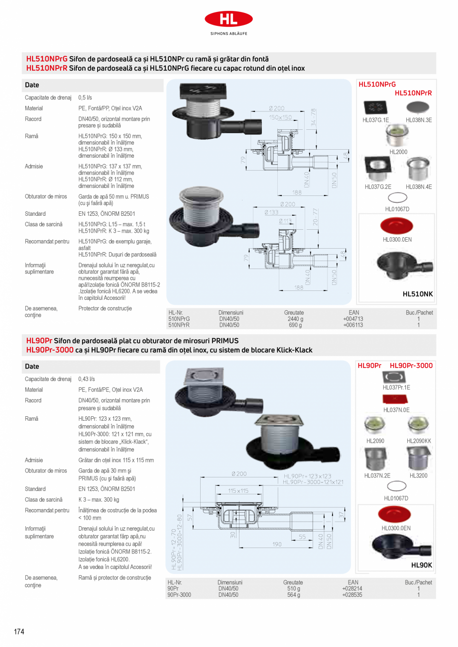 Pagina 20-Sifoane de scurgere pentru pardoseala HL Hutterer & Lechner HL72.1, HL72.1H, HL72.1HN, HL72.1N, ...