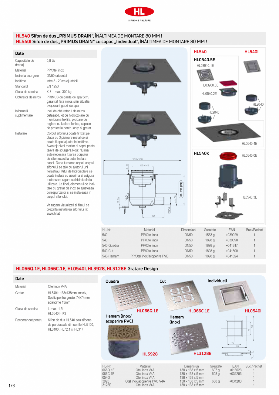 Pagina 22-Sifoane de scurgere pentru pardoseala HL Hutterer & Lechner HL72.1, HL72.1H, HL72.1HN, HL72.1N, ...