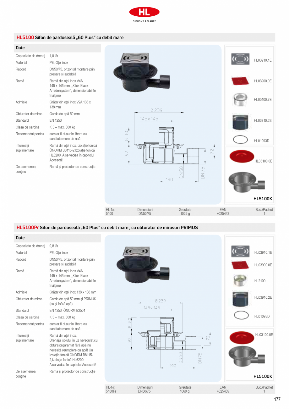 Pagina 23-Sifoane de scurgere pentru pardoseala HL Hutterer & Lechner HL72.1, HL72.1H, HL72.1HN, HL72.1N, ...