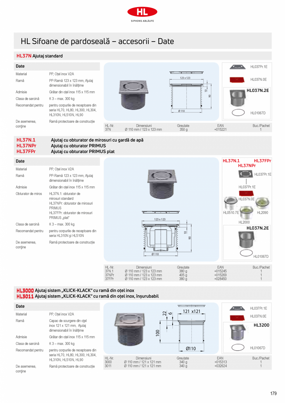 Pagina 25-Sifoane de scurgere pentru pardoseala HL Hutterer & Lechner HL72.1, HL72.1H, HL72.1HN, HL72.1N, ...