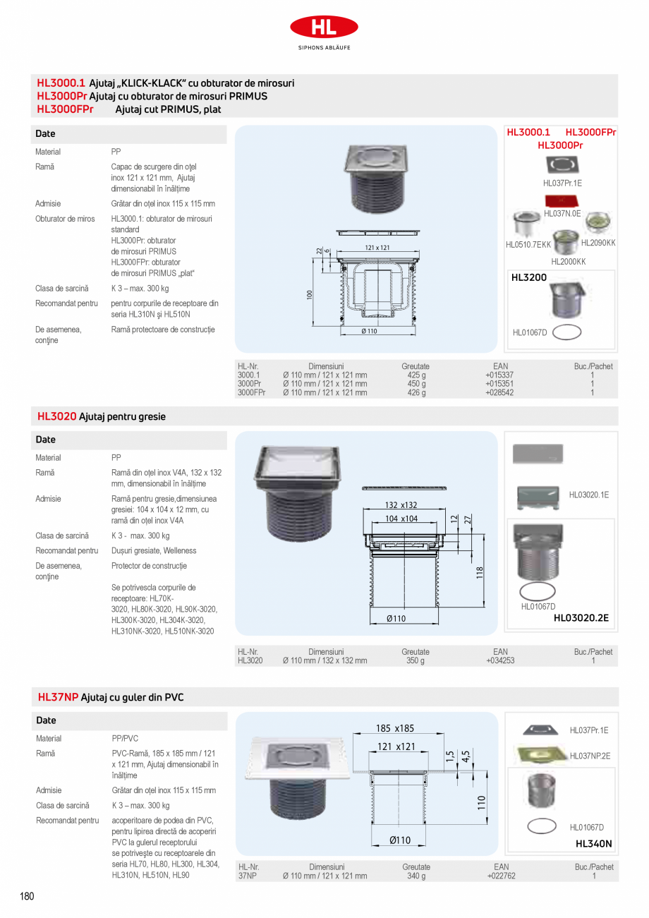 Pagina 26-Sifoane de scurgere pentru pardoseala HL Hutterer & Lechner HL72.1, HL72.1H, HL72.1HN, HL72.1N, ...