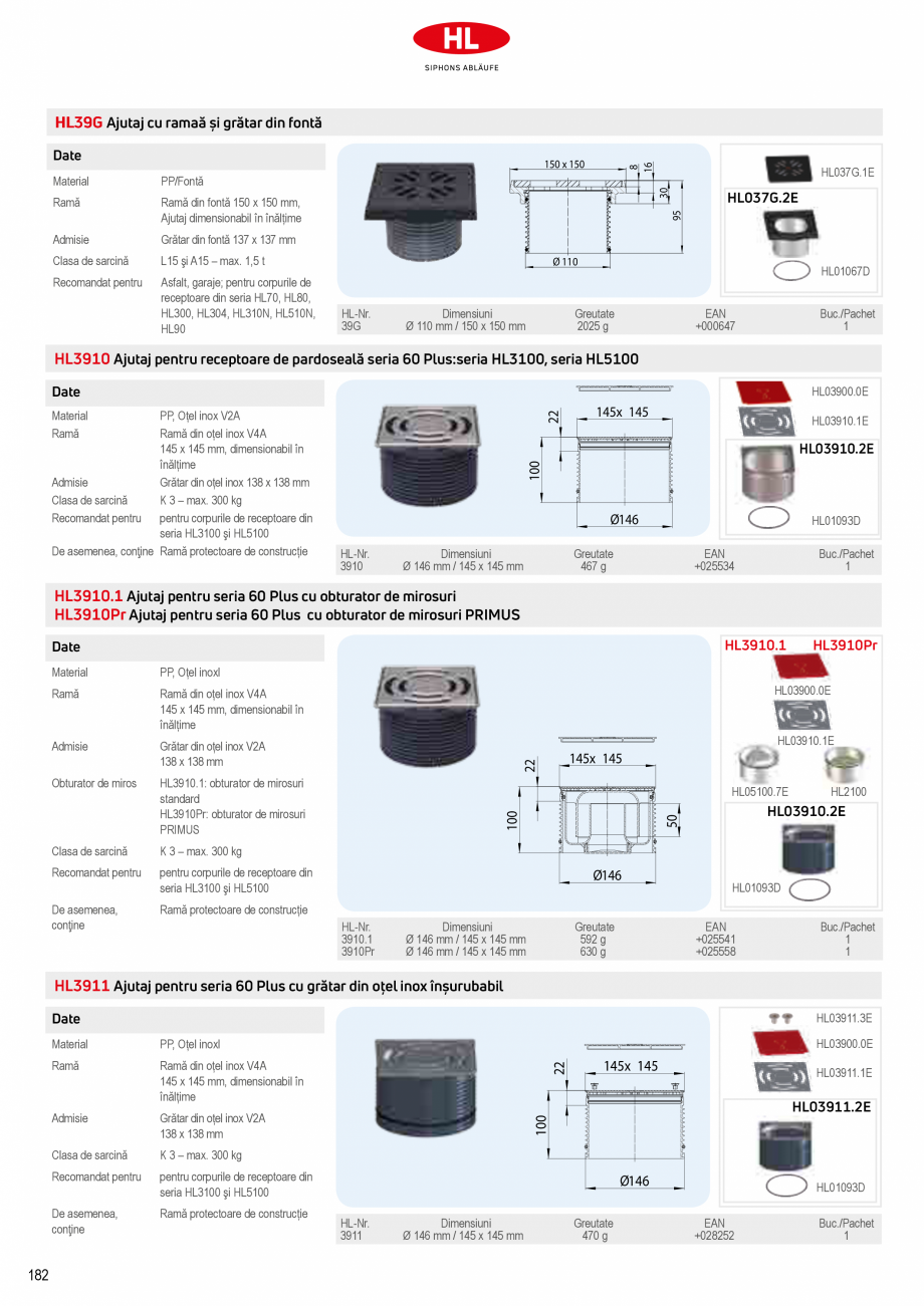 Pagina 28-Sifoane de scurgere pentru pardoseala HL Hutterer & Lechner HL72.1, HL72.1H, HL72.1HN, HL72.1N, ...