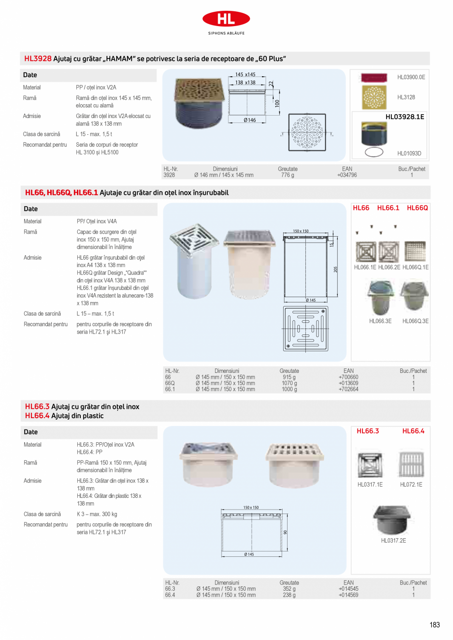 Pagina 29-Sifoane de scurgere pentru pardoseala HL Hutterer & Lechner HL72.1, HL72.1H, HL72.1HN, HL72.1N, ...