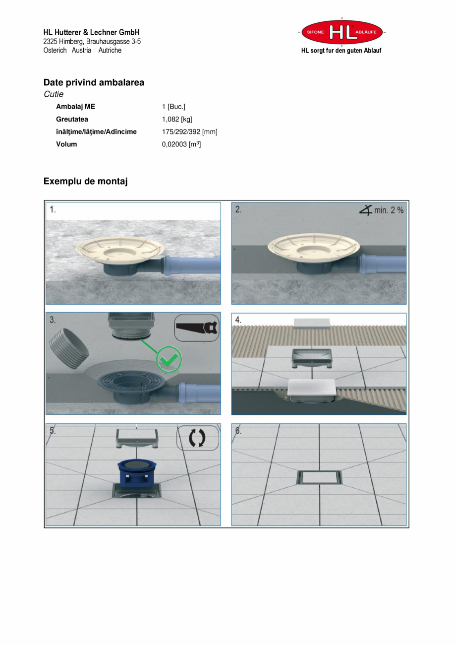 Pagina 2-Fisa tehnica - Sifon de pardoseala PLAT cu flansa speciala, cu iesire laterala DN40/50, cu obturator...