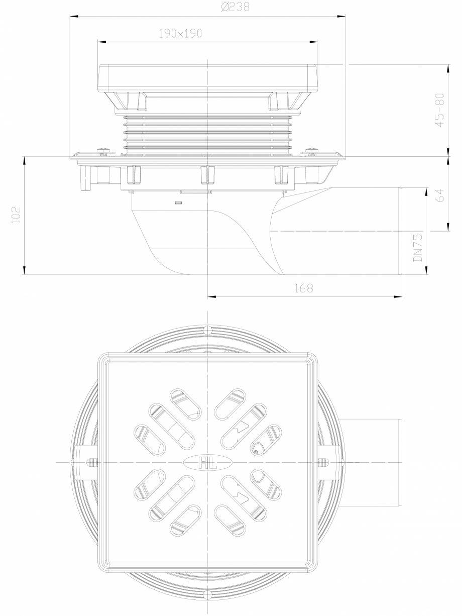 Pagina 1-CAD-DXF Receptor/Gura de scurgere cu iesire laterala si inaltator cu rama si gratar fonta HL...