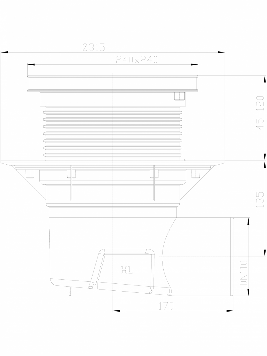 Pagina 1-CAD-DXF Receptor cu iesire laterala, flansa hidroizolatie, inaltator cu rama PP si gratar HL...