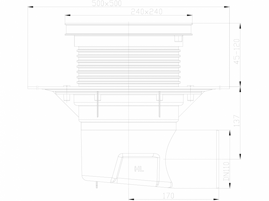 Pagina 1-CAD-DXF Receptor cu iesire laterala, guler din bitum, inaltator cu rama PP si gratar HL Hutterer...