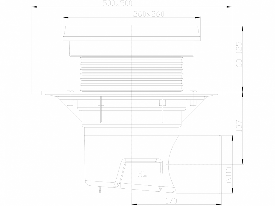 Pagina 1-CAD-DXF Receptor cu iesire laterala, guler din bitum, inaltator cu rama fonta si gratar fonta HL...