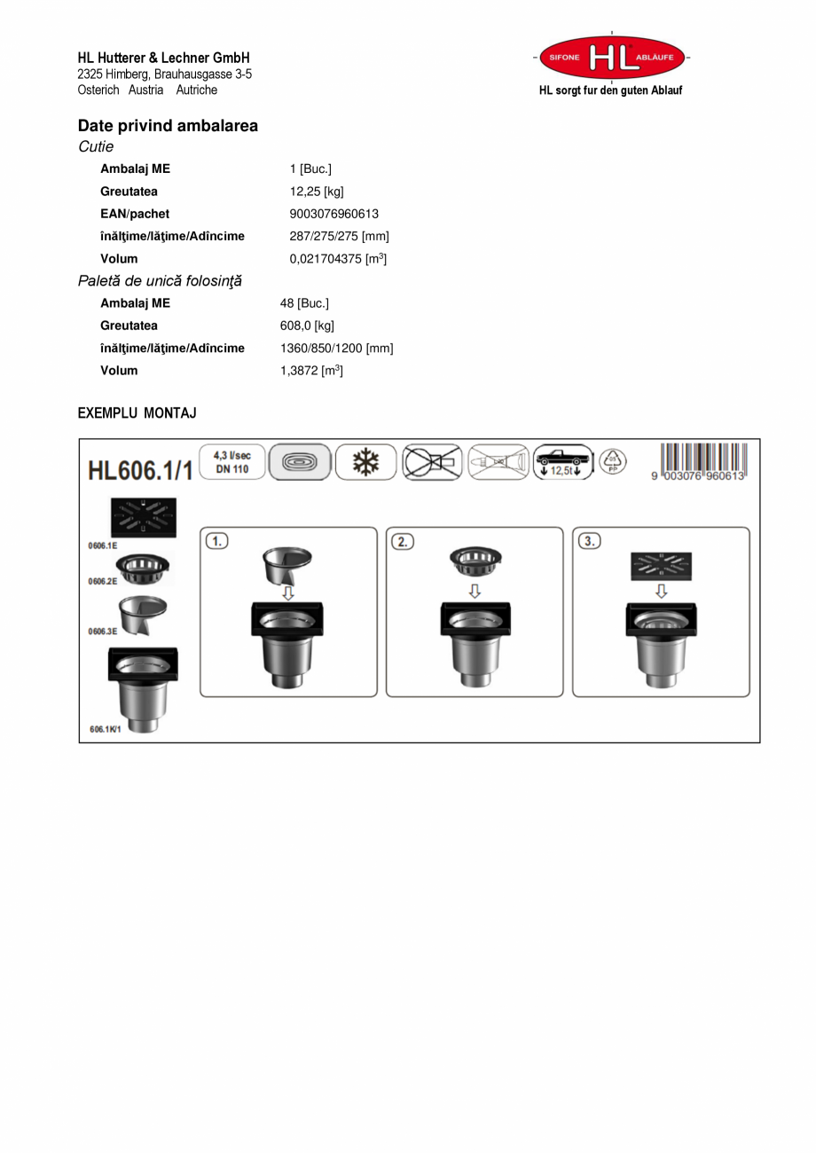 Pagina 2-Receptor cu iesire verticala, rama fonta si gratar fonta HL Hutterer & Lechner HL606.1  Fisa...