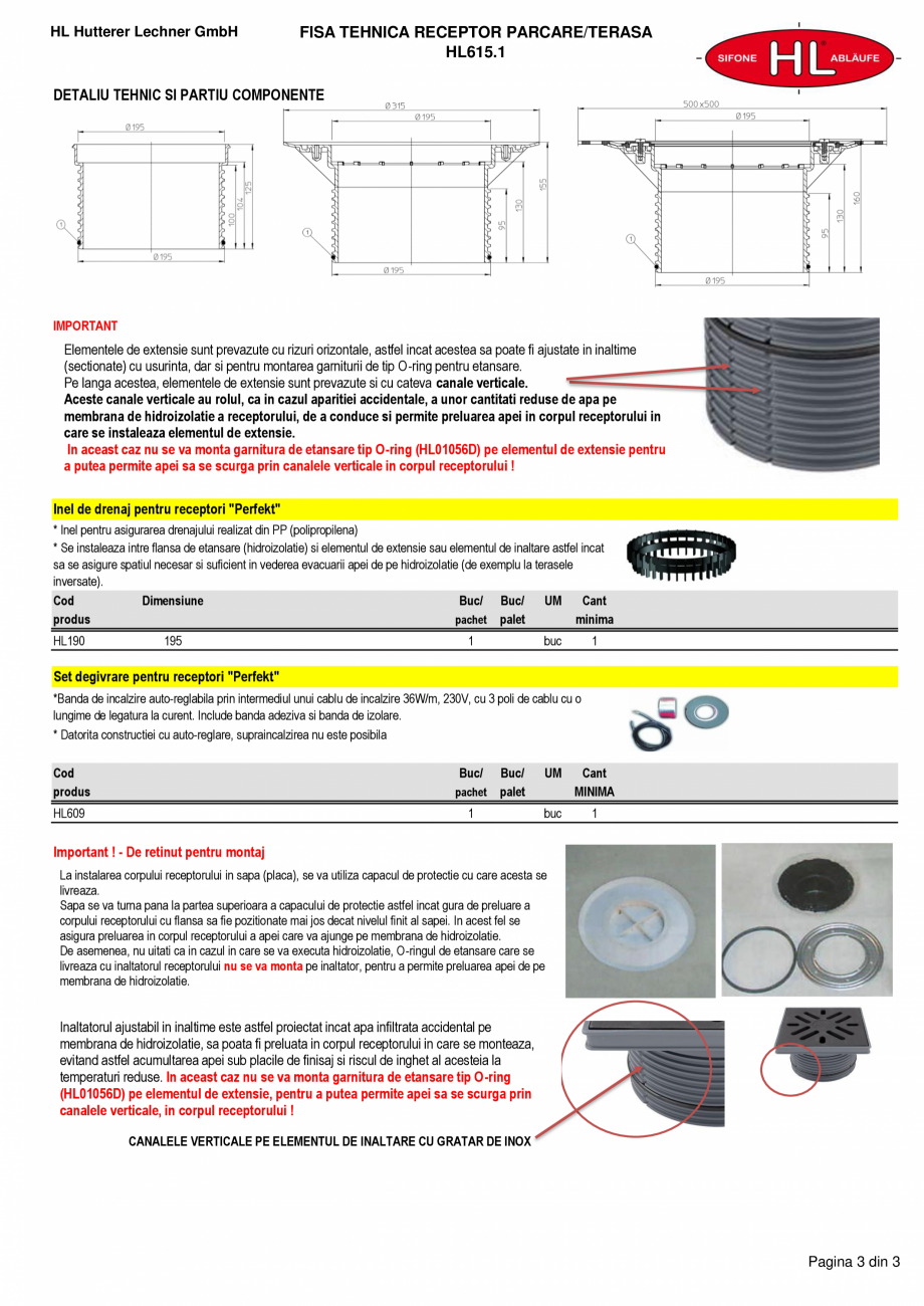 Pagina 3-Receptor cu iesire laterala, flansa hidroizolatie, inaltator cu rama fonta si gratar fonta HL...