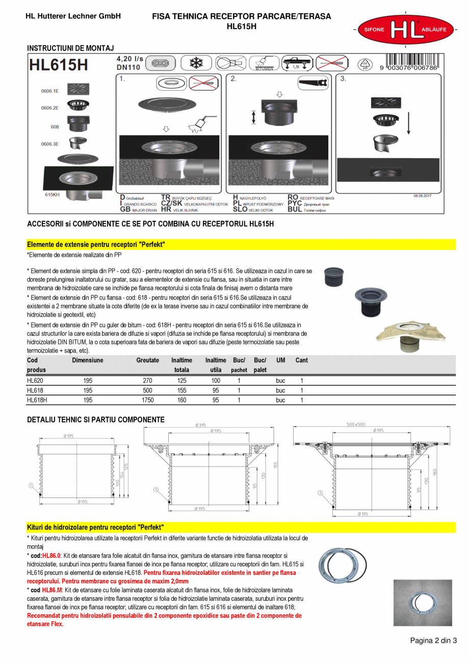 Pagina 2-Receptor cu iesire laterala, guler din bitum, inaltator cu rama PP si gratar HL Hutterer &...