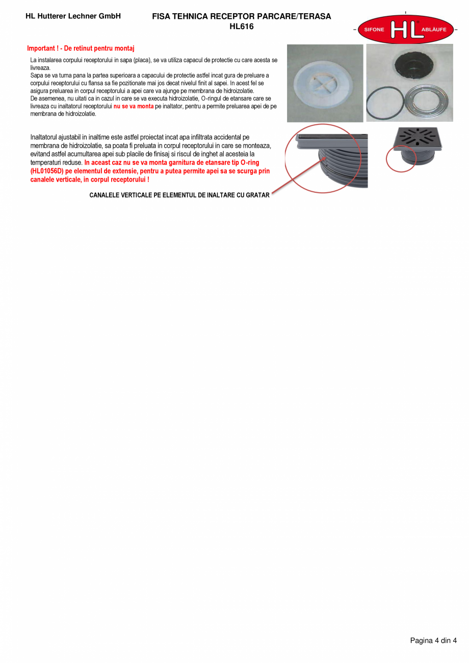 Pagina 4-Receptor cu iesire verticala, flansa hidroizolatie, inaltator cu rama PP si gratar HL Hutterer &...