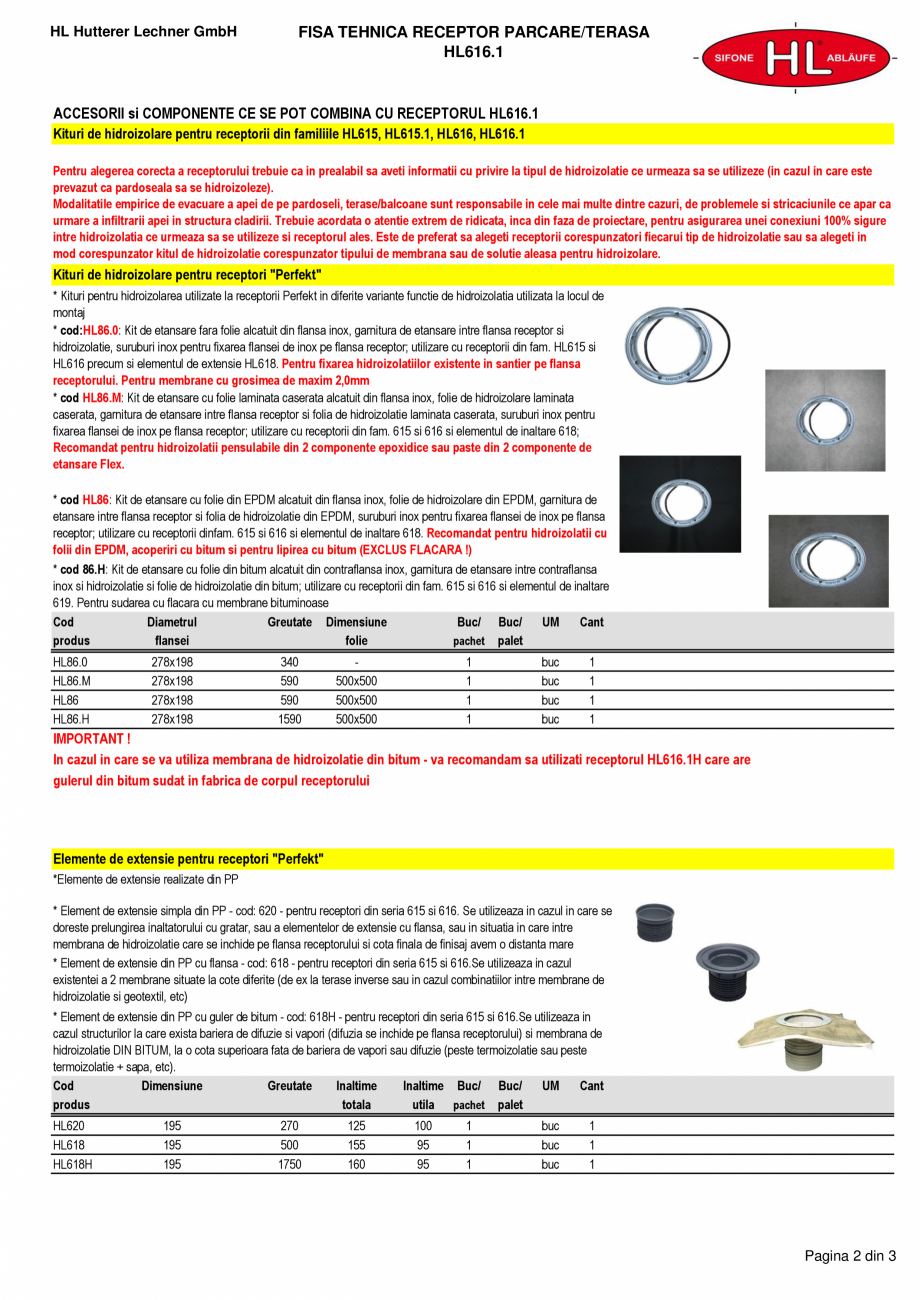 Pagina 2-Receptor cu iesire verticala, flansa hidroizolatie, inaltator cu rama fonta si gratar fonta HL...