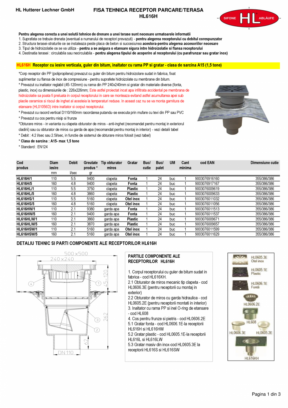 Pagina 1-Receptor cu iesire verticala, guler din bitum, inaltator cu rama PP si gratar HL Hutterer &...