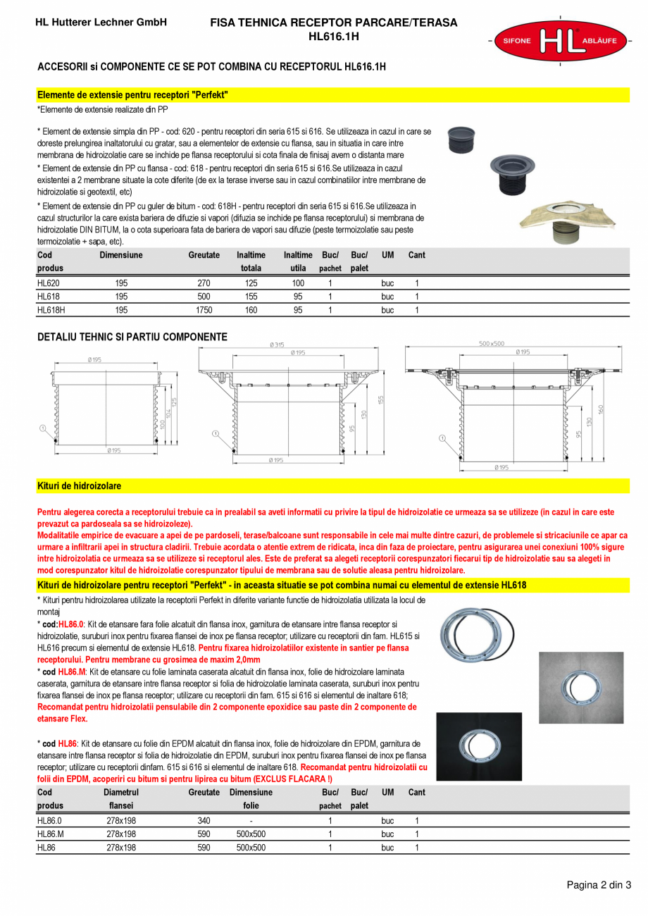 Pagina 2-Receptor cu iesire verticala, guler din bitum, inaltator cu rama fonta si gratar fonta HL Hutterer...