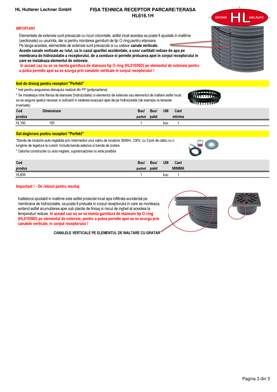 Pagina 3-Receptor cu iesire verticala, guler din bitum, inaltator cu rama fonta si gratar fonta HL Hutterer...