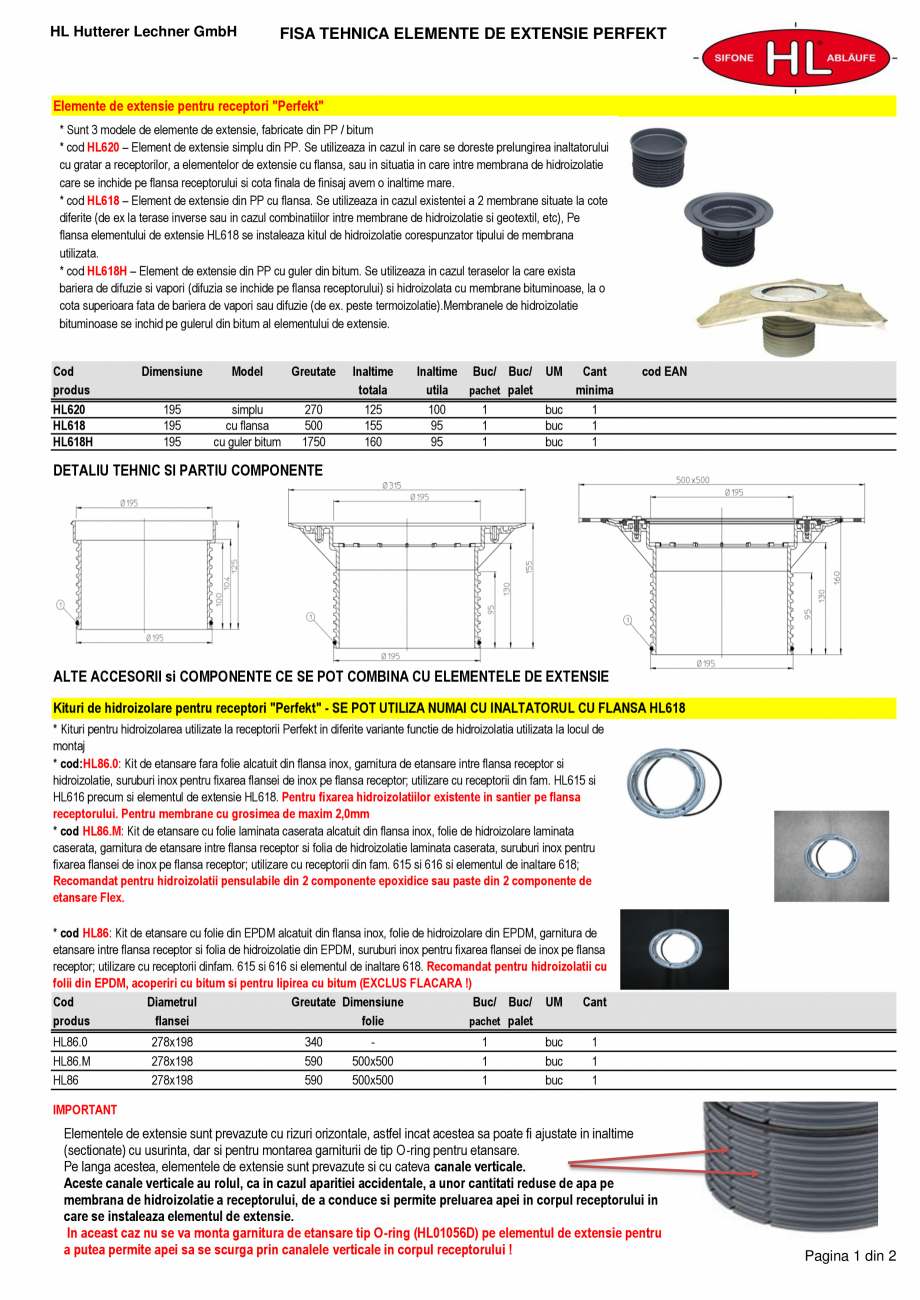 Pagina 1-Elemente de extensie gama Perfekt HL Hutterer & Lechner Fisa tehnica Romana HL Hutterer Lechner ...