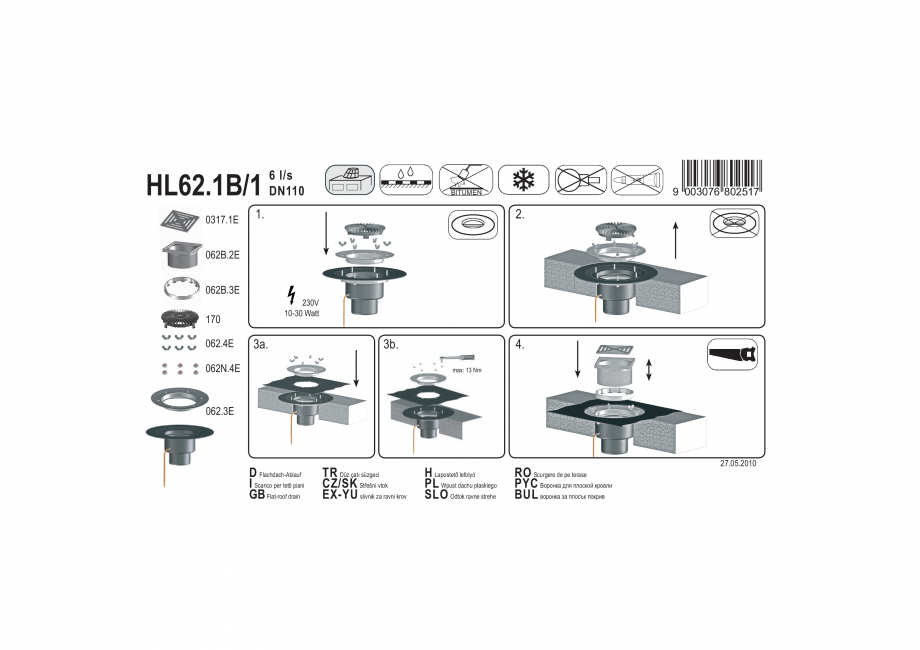 Pagina 1-Exemplu de montaj: Receptor pentru acoperis circulabil cu clema si element incalzire HL62.1B/1 HL...