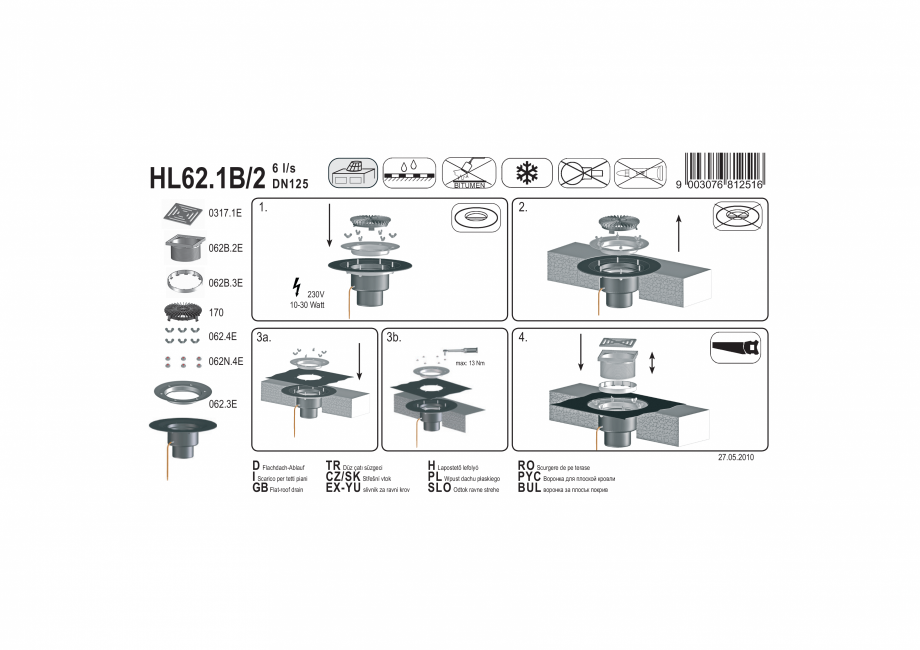 Pagina 1-Exemplu de montaj: Receptor pentru acoperis circulabil cu clema si element incalzire HL62.1B/2 HL...
