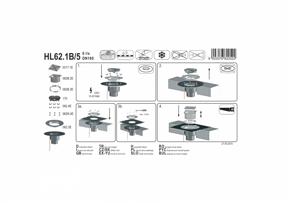 Pagina 1-Exemplu de montaj: Receptor pentru acoperis circulabil cu clema si element incalzire HL62.1B/5 HL...