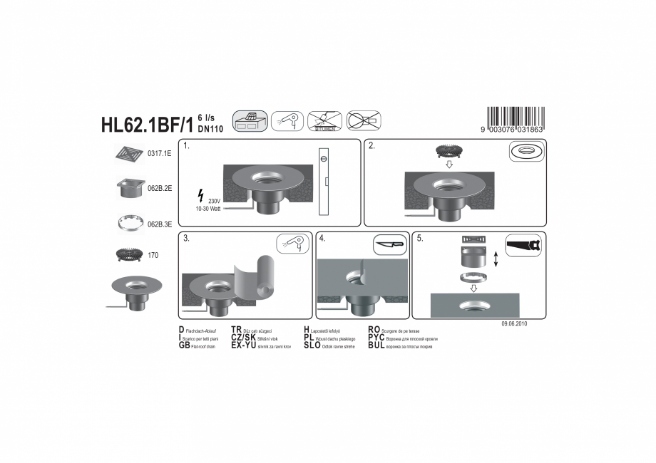 Pagina 1-Exemplu montaj: Receptor pentru acoperis cu scurgere verticala, cu guler din PP si incalzire HL62...