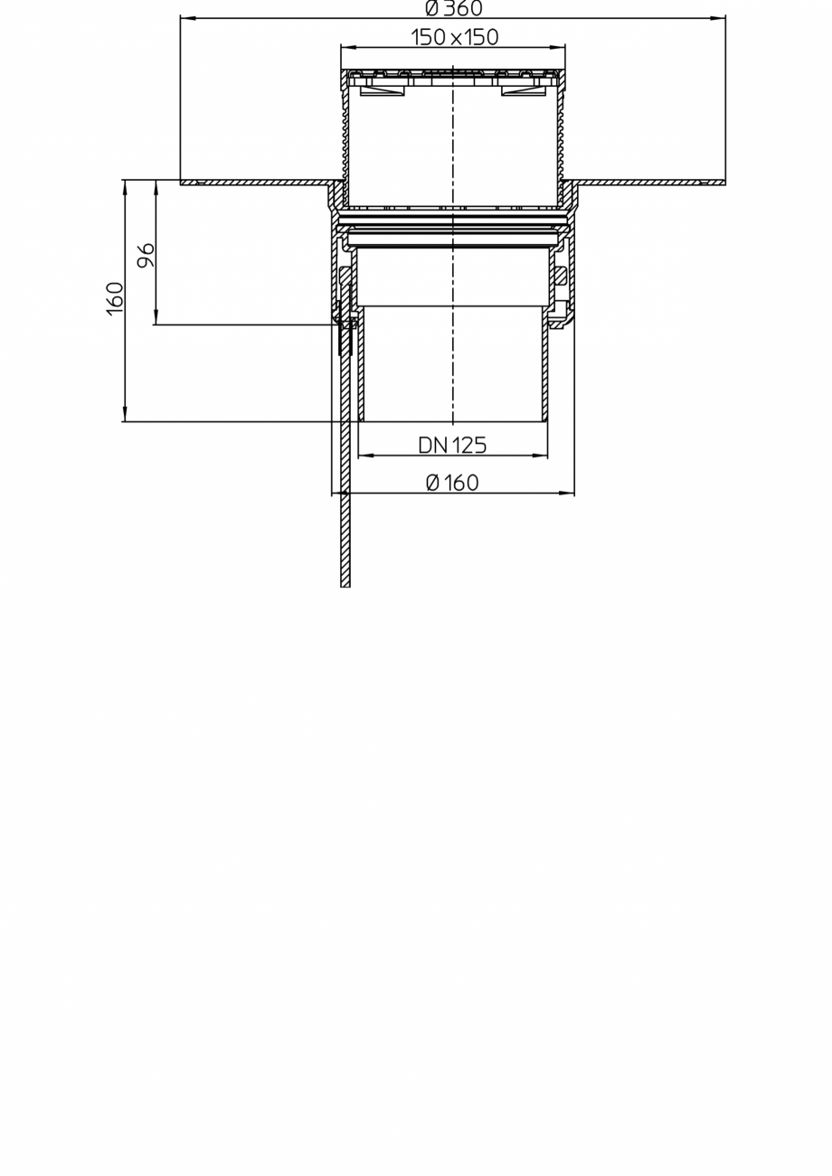 Pagina 1-Desen tehnic: Receptor pentru acoperis cu scurgere verticala, cu guler din PP si incalzire HL62...