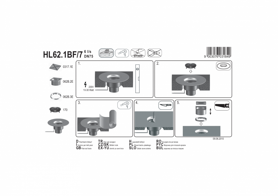 Pagina 1-Exemplu montaj: Receptor pentru acoperis cu scurgere verticala, cu guler din PP si incalzire HL62...