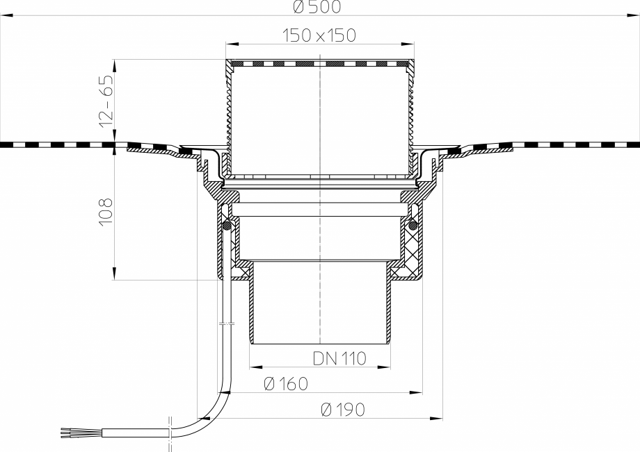 Pagina 1-Desen tehnic: Receptor pentru acoperis circulabil cu manseta din bitum si incalzire HL62.1BH/1 HL...